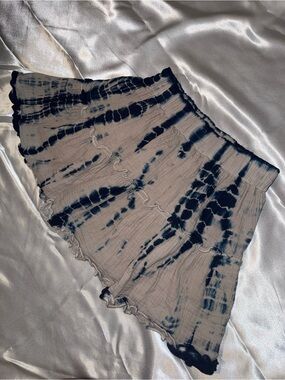 Tie-Dye Blue and Beige Ruffle Mini Skirt